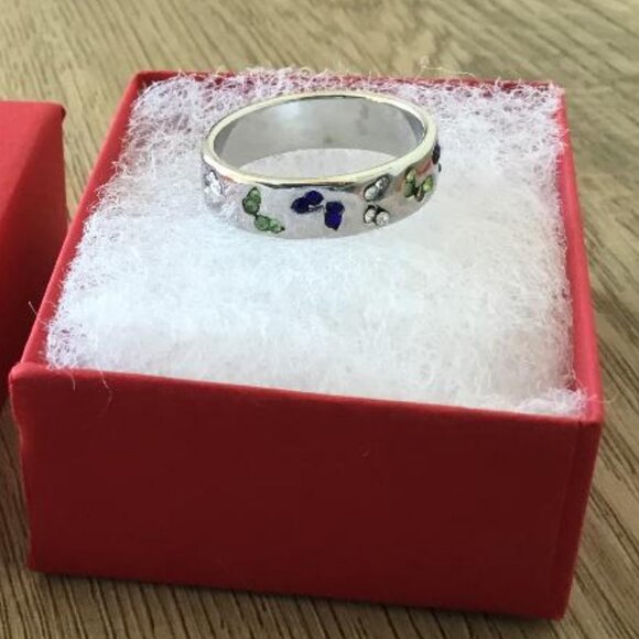 Jewelry - Butterfly Silver Band Ring Multi Colored Cubic Zirconia Stones Size 6 LAST ONE